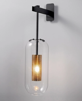 ĐÈN TƯỜNG ỐNG THỦY TINH LƯỚI VÀNG CAO CẤP W5718 (ĐEN)